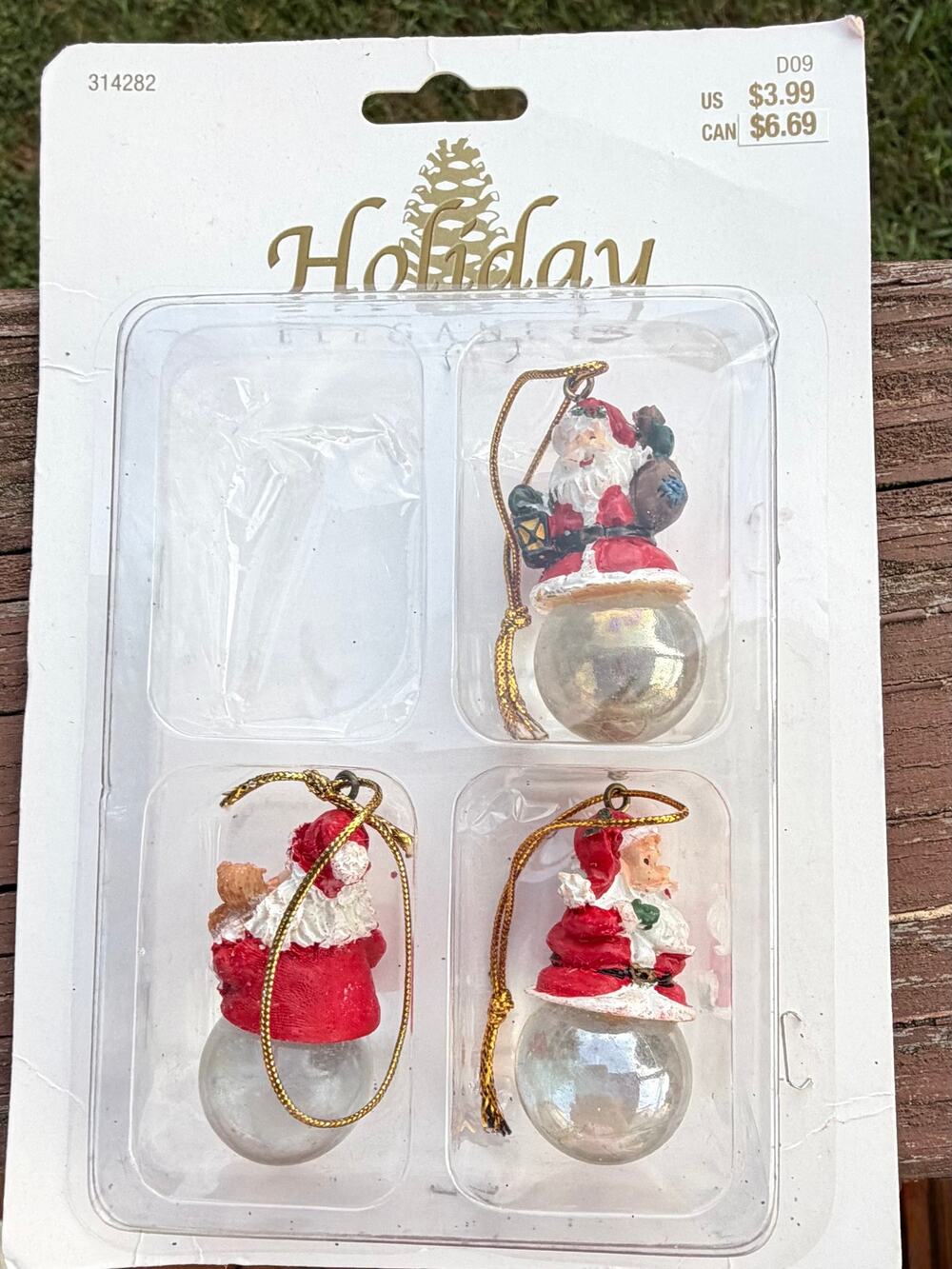 Vintage 2002 Holiday Elegance Glass Santa Ornaments Lot of 3 Replacement MSI